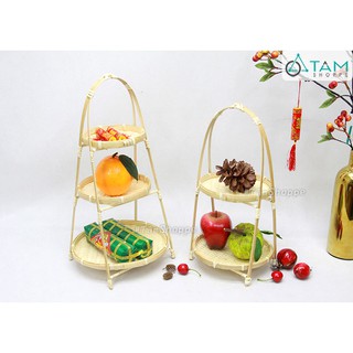 [ĐAN KĨ DÀY ĐẸP] Kệ mẹt tre nhiều tầng đựng trái cây quai xách T-MTRN-08