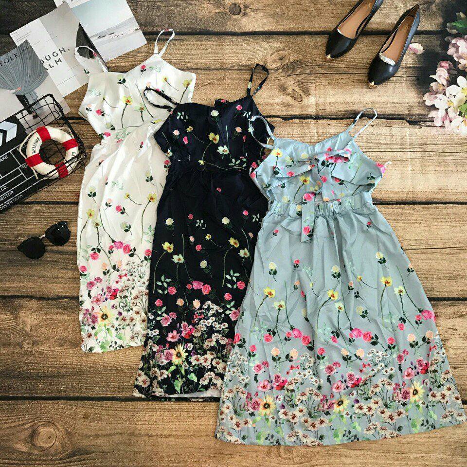 Đầm maxi hoa cột nơ lưng