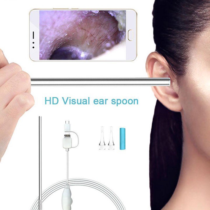 Camera 3in1 đầu kim loại nội soi tai có 6 đèn Led  trợ đường kính 5.5mm  Visual Earwax Clean Tool