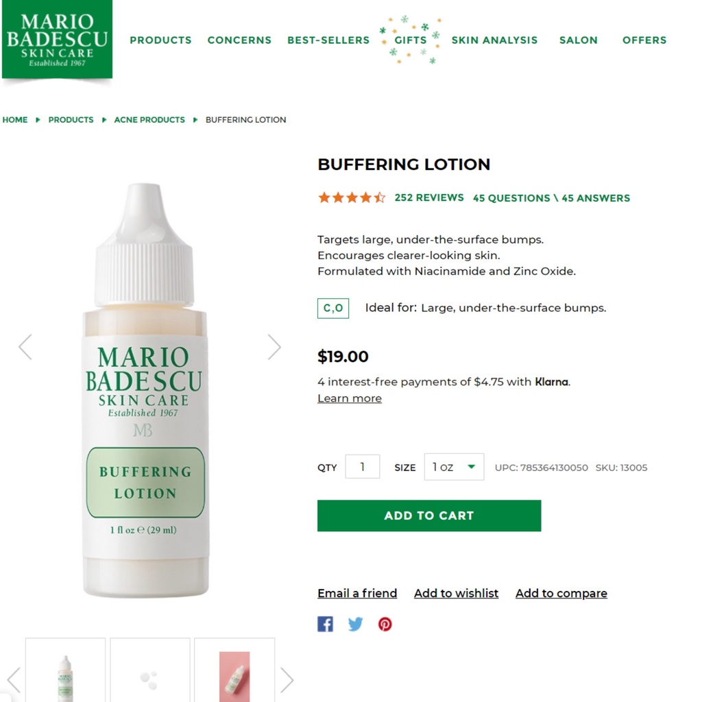 Chấm mụn Mario Badescu Buffering Lotion Dành cho bọc, mụn nang