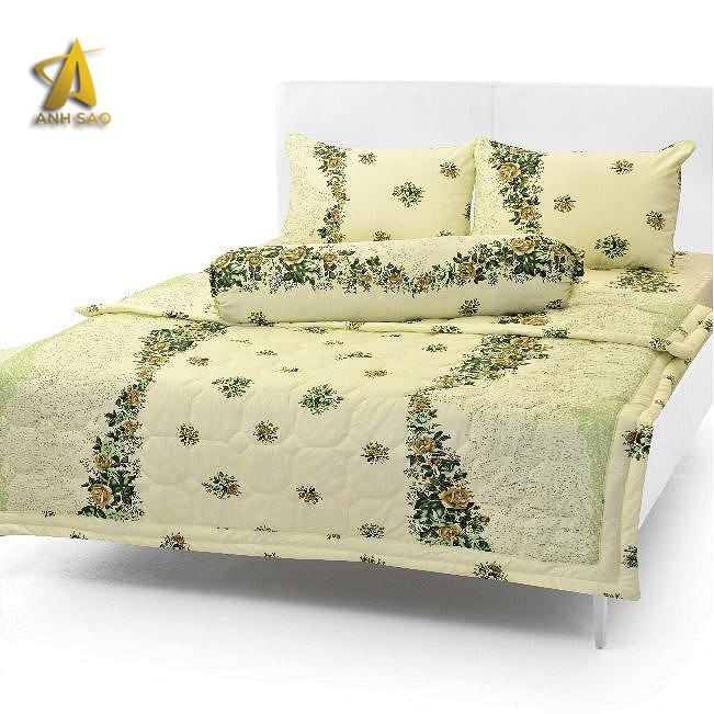 Bộ chăn drap cotton cao cấp Ánh Sao -  Bộ 4 món (1 drap bọc, 2 vỏ nằm,1 vỏ ôm, 1 chăn chần gòn) - 100% Cotton