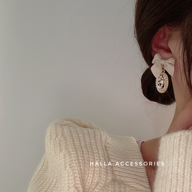 Khuyên tai Nơ Nhung tiểu thư Vintage HALLA BT152 BT153