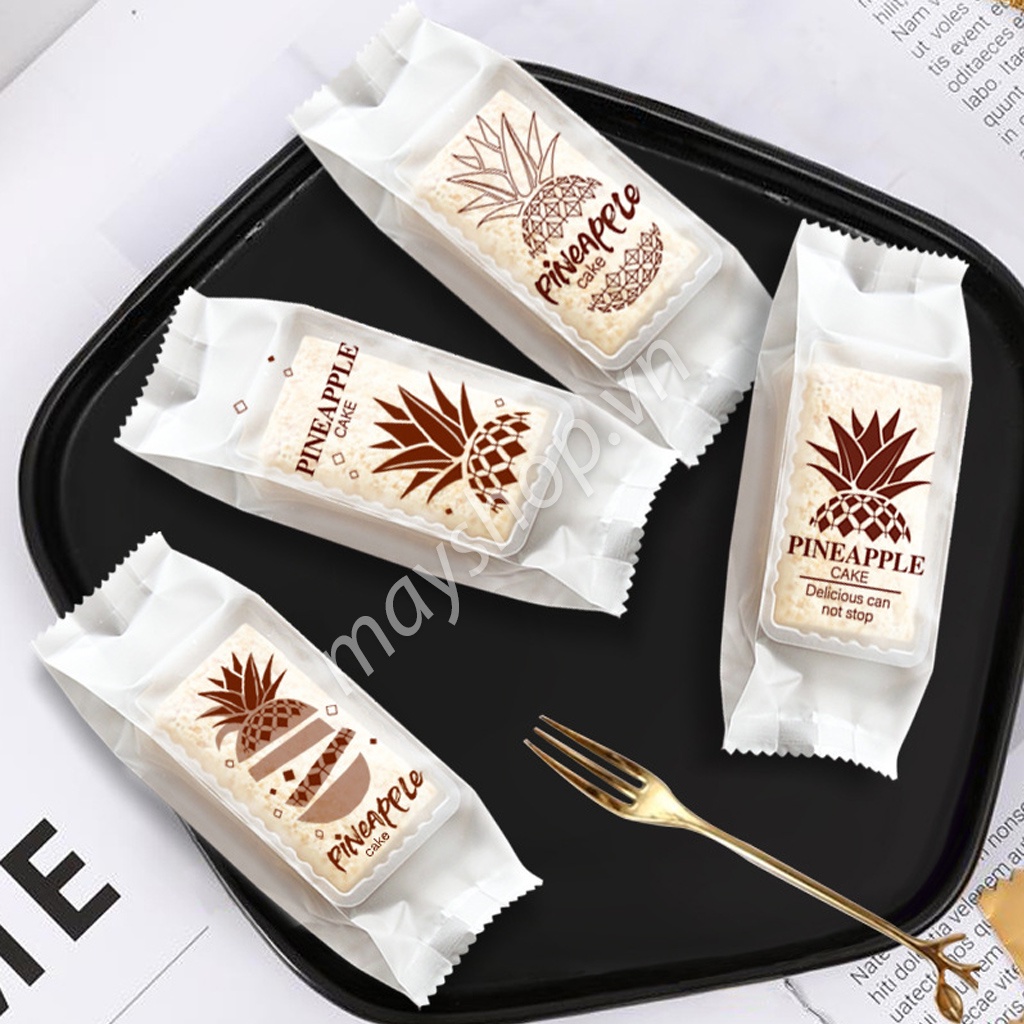 100 Túi bánh dứa Trắng chữ nâu
