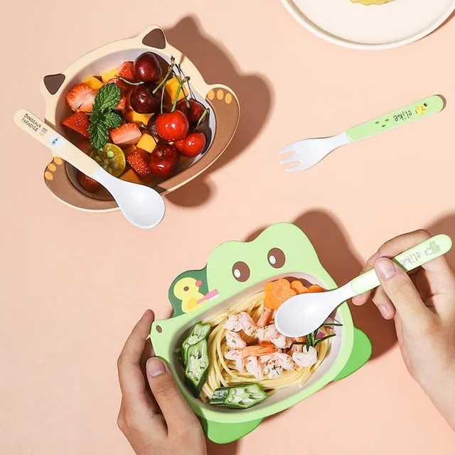 Phim Hoạt Hình ​​Bộ 2 Món Chén Đĩa Ăn Bằng Sợi Tre Cho Bé