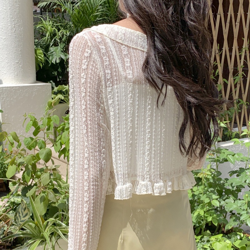 Áo Khoác Ren Lưới Mỏng Tay Dài Chống Nắng Cho Nữ