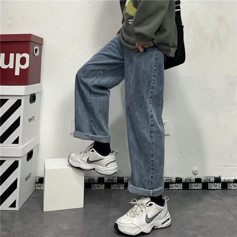 Quần jean ống rộng dáng suông thời trang retro phong cách Hàn Hong Kong cho nam nữ 19YD110