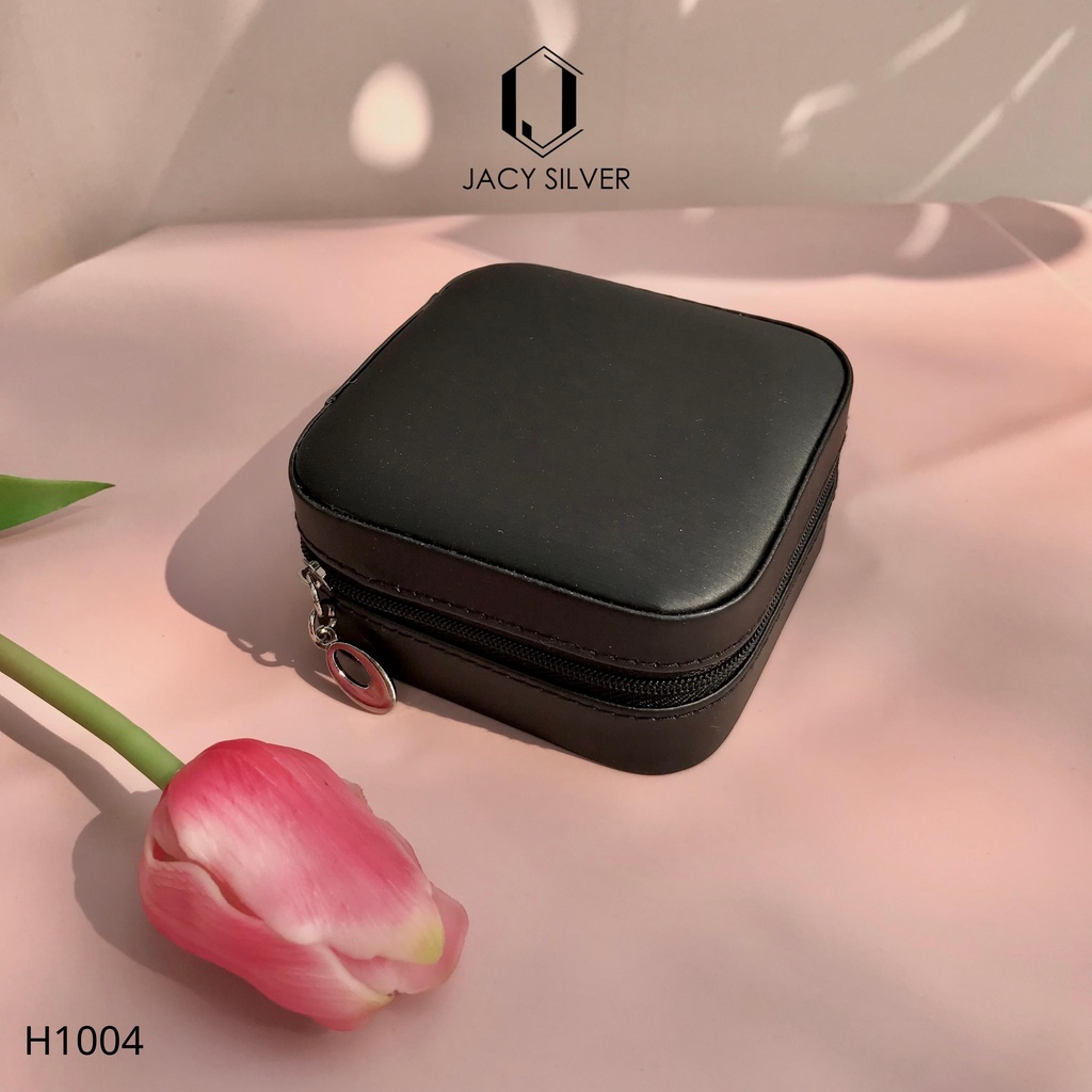 Hộp da mini đựng trang sức kèm gương có khóa kéo tiện lợi H1004