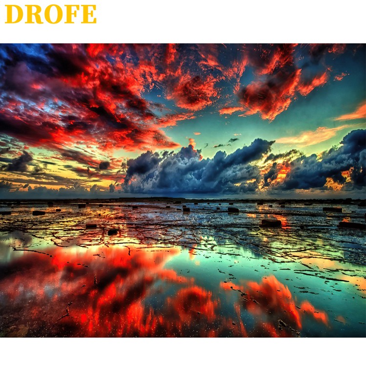 DROFE (40 x 50cm) Trang trí nội thất Canvas ~ phong cảnh 3073 ~ Sơn theo số Phong cảnh nông thôn Châu Âu DIY Retro / Tranh Sơn Dầu Số Hóa Phong Cảnh Nhiều Mẫu Hot Trend - Tranh Số Hóa Tranh tô màu số hóa các / Oil Painting for Home Decoration no frame