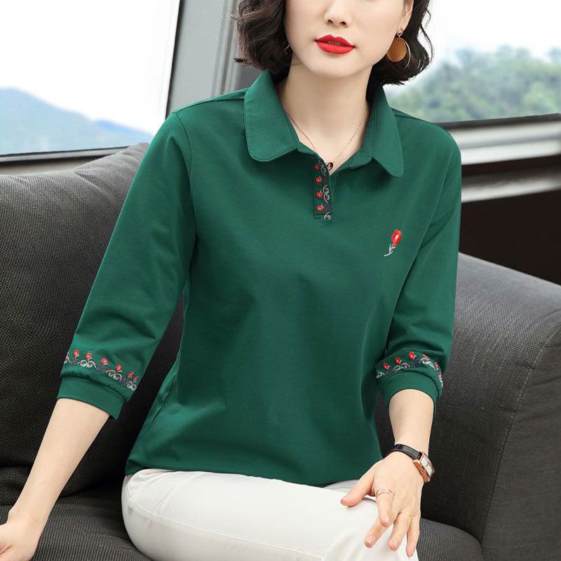 Áo Thun Tay Lửng Dáng Rộng Thời Trang Mùa Thu Mới Cho Nữ Trung Niên