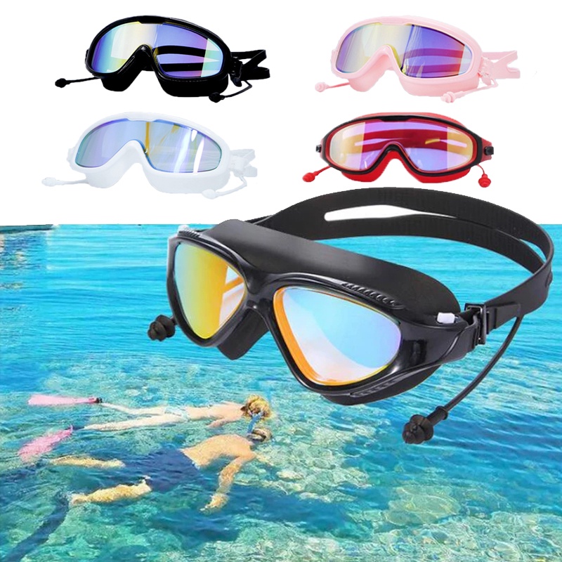 Kính Bơi Gọng Lớn Chống Nước Độ Nét Cao Thời Trang Cho Nam Và Nữ Có Viền Lớn Với Nút Bịt Tai/ An Toàn