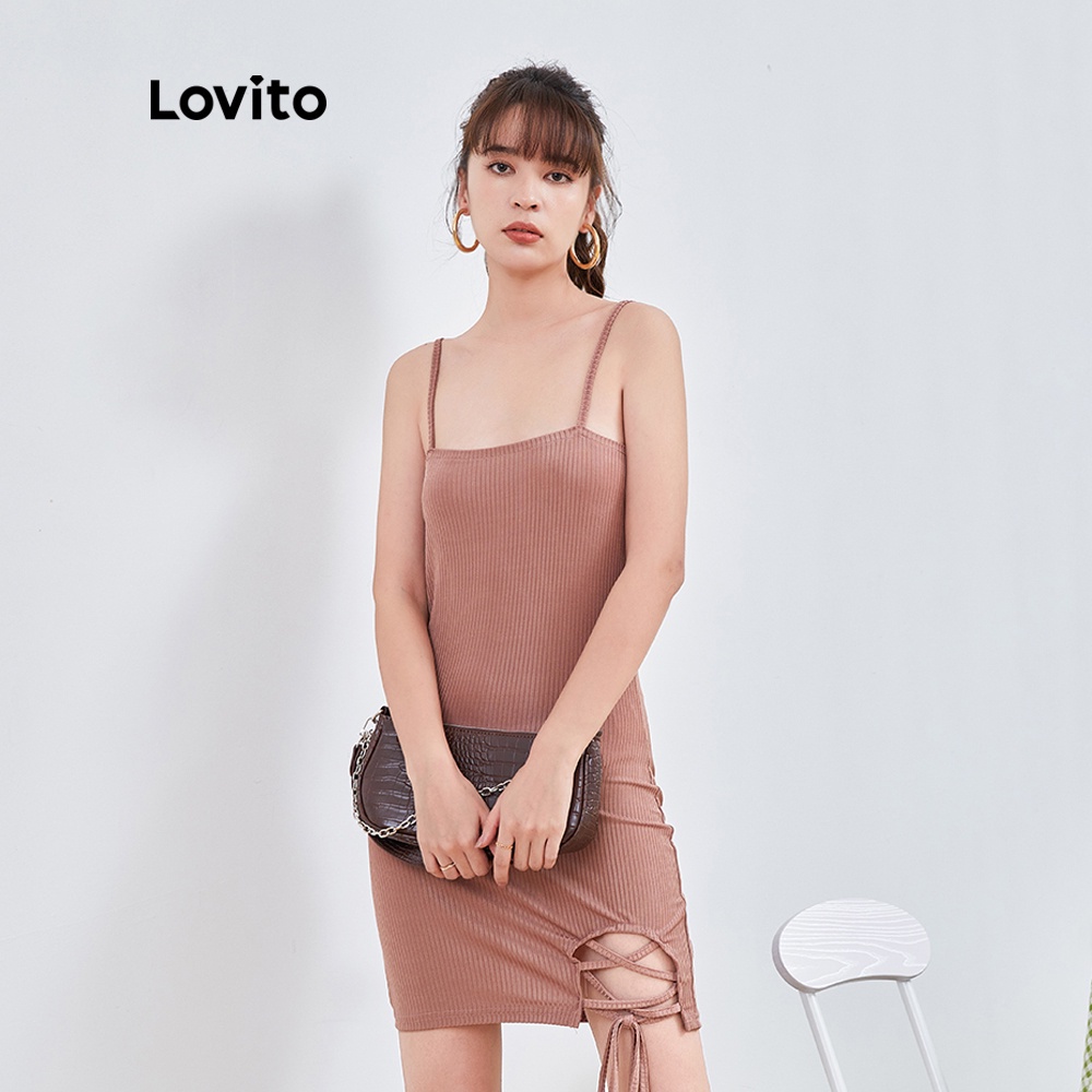 Đầm mini Lovito dáng bút chì DRQLFZP2189 màu nâu）