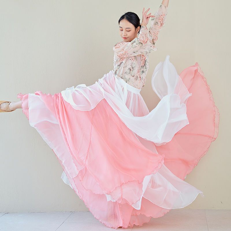 Chân Váy Khiêu Vũ Dáng Dài Hai Lớp Phong Cách Trung Hoa