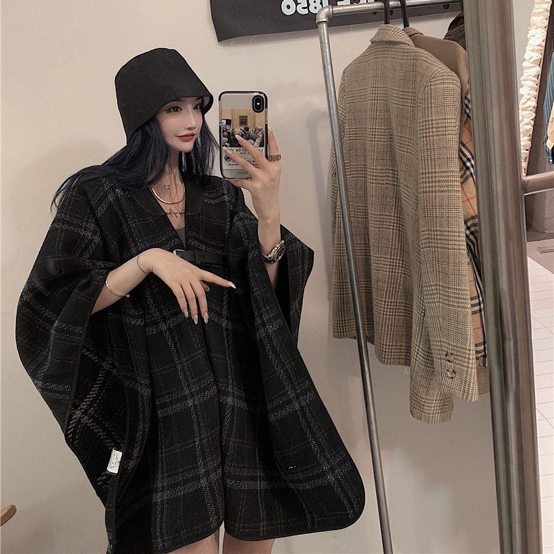 Áo choàng len kẻ sọc caro phong cách Hàn Quốc chất lượng cao cho nữ | BigBuy360 - bigbuy360.vn