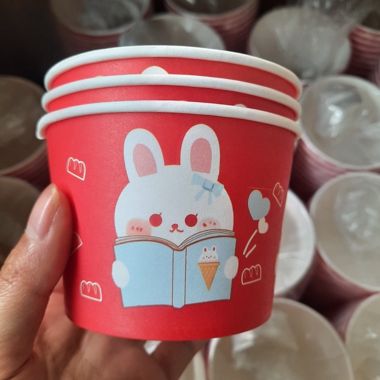 Phụ kiện trang trí bánh sinh nhật, bánh kem - Cốc cừu, cốc giấy 200ml kèm nắp cầu