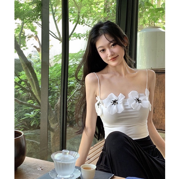 Áo Hai Dây Dáng Ngắn Họa Tiết Hoa Thời Trang Mùa Hè Cho Nữ
