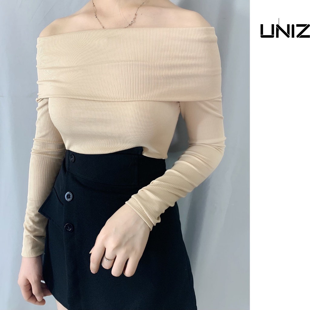 ( Ảnh thật ) Áo len tăm trễ vai dài tay tiểu thư sang chảnh Uniz Aotrevai