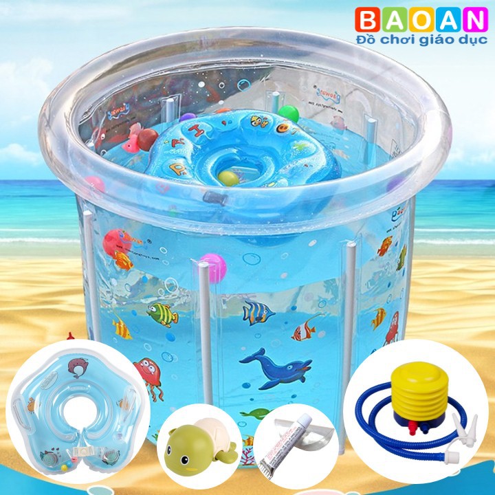 [Xả kho thu hồi vốn] Bể bơi thành cao size lớn 80x80 cm tặng rùa bơi kèm phao nâng cổ và bơm | Bảo An