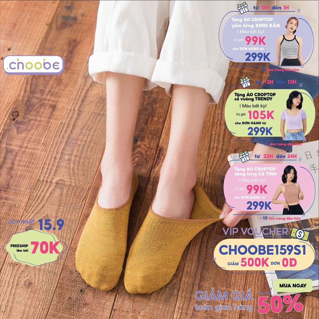 Tất nữ Choobe cổ ngắn len gân tăm lười thấp vintage cao cấp thời trang Hàn nhiều màu PK08
