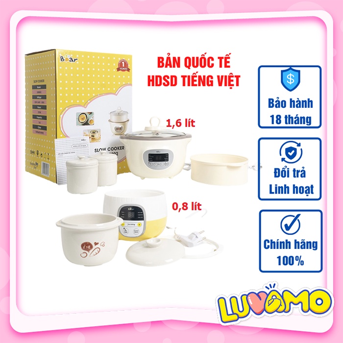 Nồi nấu cháo chậm cho bé chính hãng Bear bản quốc tế 0,8l 1,6l bảo hành 18 tháng AD77