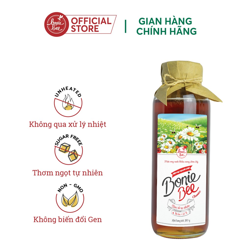 Mật Ong Nguyên Chất Đa Hoa (BB Classic) Bonie Bee 380gr - Chín Tự Nhiên Từ Tổ - Không Qua Xử Lý 380g