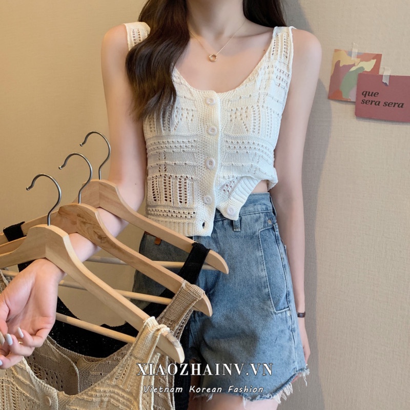 Xiaozhainv Áo Dệt Kim Hai Dây Phong Cách Hàn Quốc Gợi Cảm 4 Màu Lựa Chọn