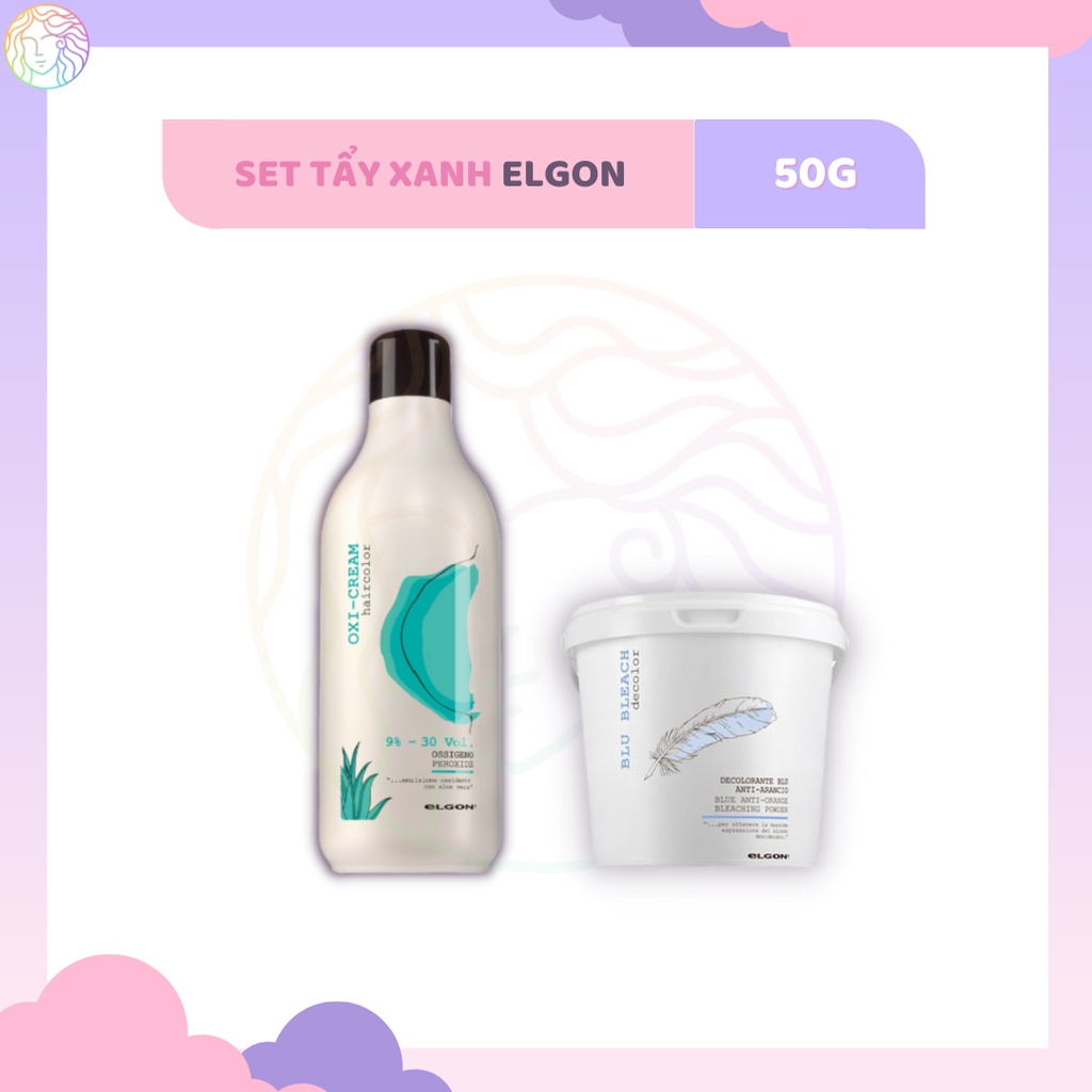 Tẩy tóc xanh Elgon khử ánh cam (bột tẩy 50g + oxy 100ml)