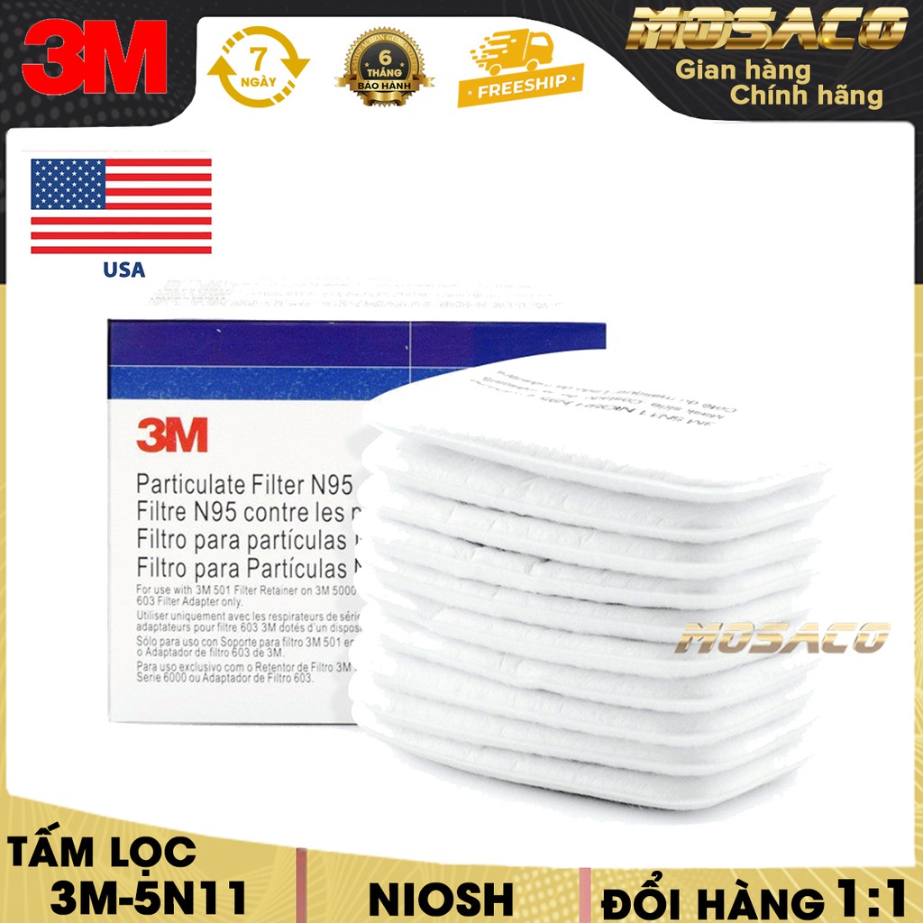 Tấm lọc bụi 3M 5N11 Tấm lọc chuẩn N95 giúp bảo vệ hô hấp trong môi trường có chứa bụi - MOSACO