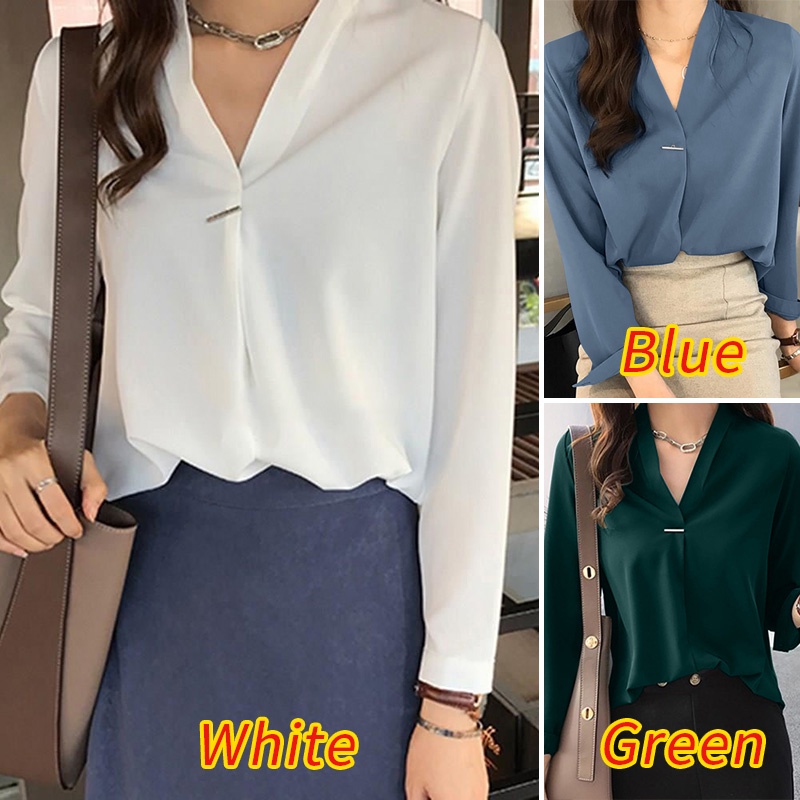 Áo sơ mi Zanzea tay dài cổ chữ v thời trang thanh lịch cho nữ