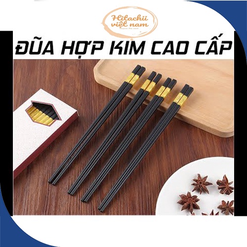 Bộ 10 Đôi Đũa Nhựa Nhật Hàn Quốc Hợp Kim Mạ Khảm Vàng Phụ Kiện Bàn Ăn Chống Bong Tróc Ẩm Mốc, Đũa ăn sang trọng cao cấp