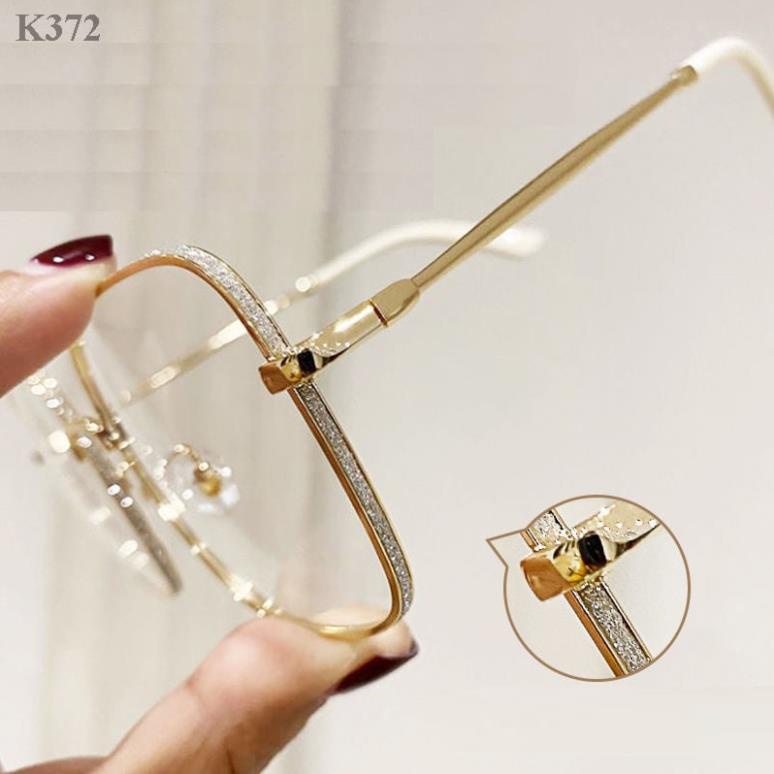 Kính mắt nữ gọng kim loại có thể thay mắt cận- Gọng kính kim loại mắt vuông viền lấp lánh K372 shop377