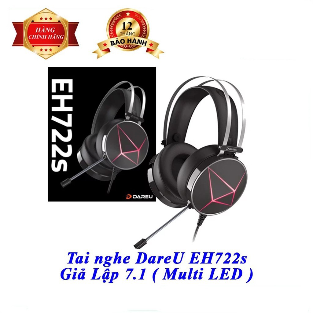 Tai nghe Gaming Dareu EH722S 7.1 - Led RGB - Âm thanh giả lập - Ốp tai nghe mềm - Mic lọc tạp âm - BH 12 Tháng