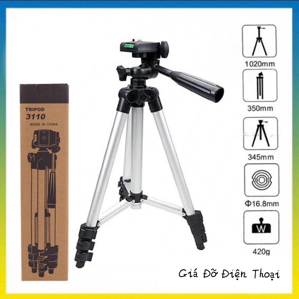 Gậy 3 chân chụp hình máy ảnh, điện thoại Tripod TF - 3110, Tripod chụp ảnh livetream, Chân đế điện thoại quay tiktok