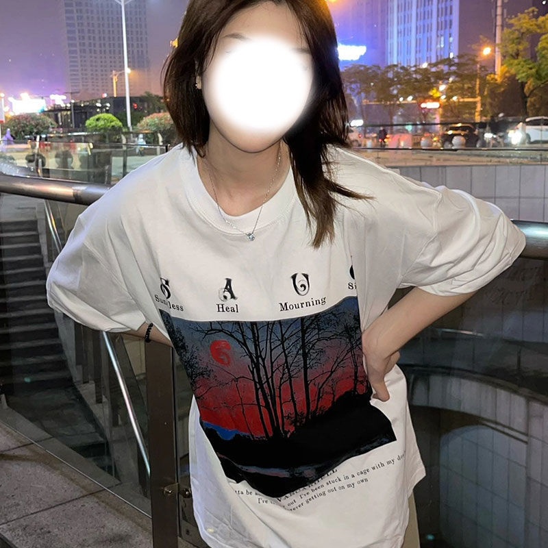Áo Thun Tay Ngắn Dáng Rộng In Họa Tiết Phong Cách Harajuku Vintage Thời Trang Mùa Hè Cho Nam Và Nữ