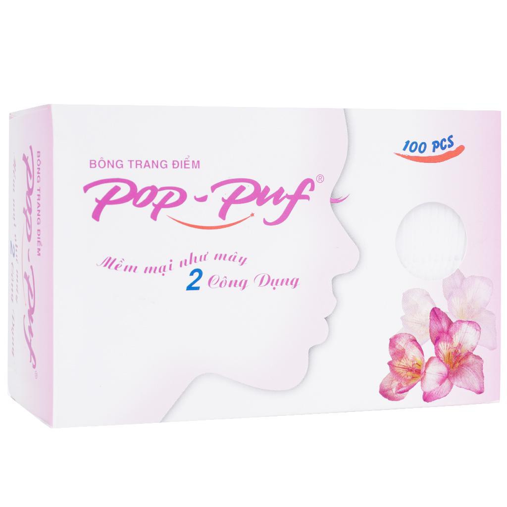 Bông Tẩy Trang Pop Puf 100 Miếng100% Cotton  2 Dưỡng Da, Tẩy Trang