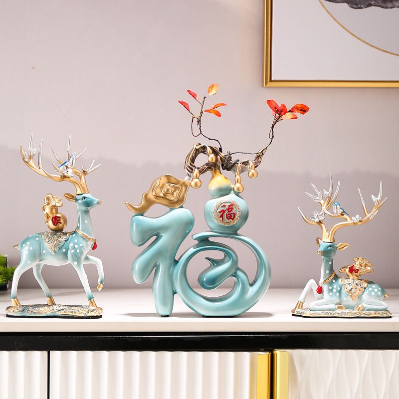 Quà tân gia hươu trang trí phòng khách trang trí tủ tivi con hươu may mắn