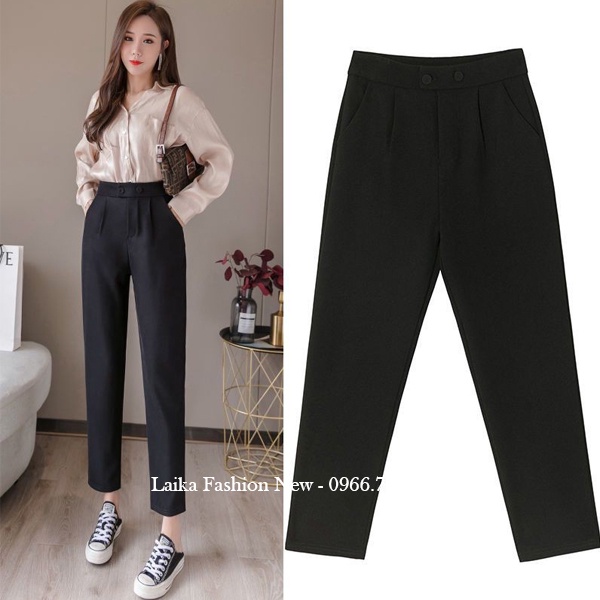 Quần tây công sở nữ lưng cao mặc đi học làm ống đứng dáng quần vải baggy nữ công sở cạp cao dài dày phối áo sơ mi đẹp