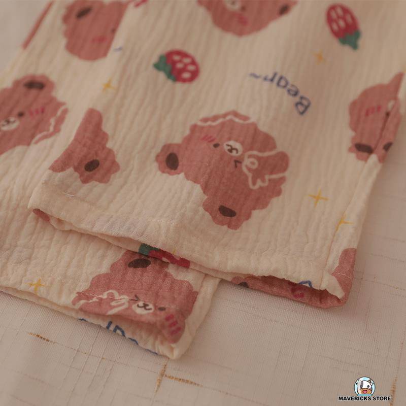 Bộ đồ ngủ tay ngắn chất liệu cotton in hình gấu trái dâu thời trang mùa hè 2021 cho nữ
