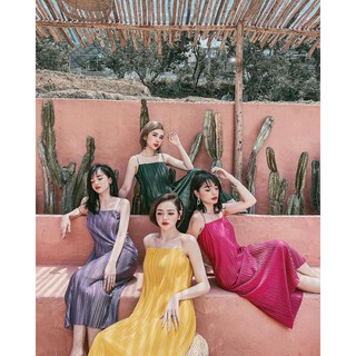 VÁY MAXI 2 DÂY DẬP LY ĐỦ MÀU
