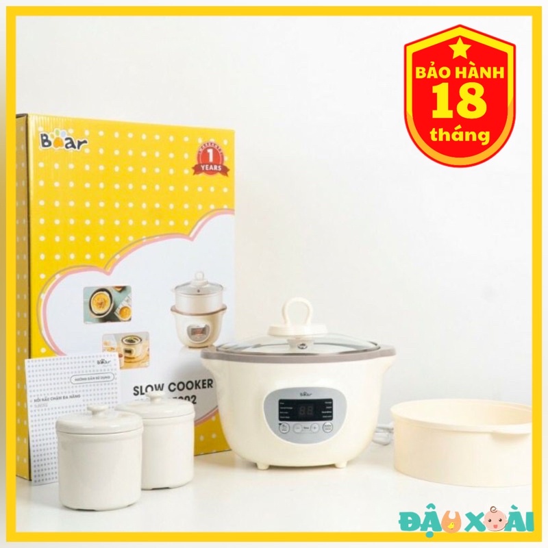 Nồi Bear 1.6l nấu cháo chậm ăn dặm cho bé( 1 thố to, 2 thố nhỏ) Bản quốc tế