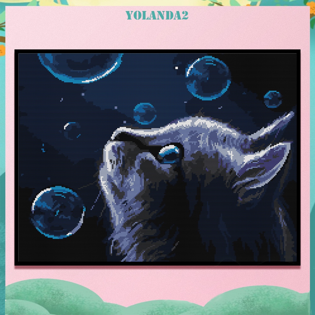 Tranh thêu chữ thập 14CT hình mèo đêm toàn bộ