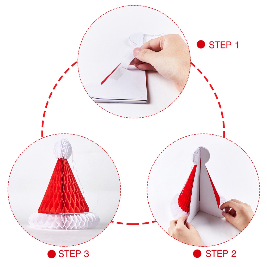 Diy creative craft handmade paper flower / merry christmas decoration lantern / home window treo đồ trang trí mặt dây chuyền / xmas honeycomb santa claus paper hats