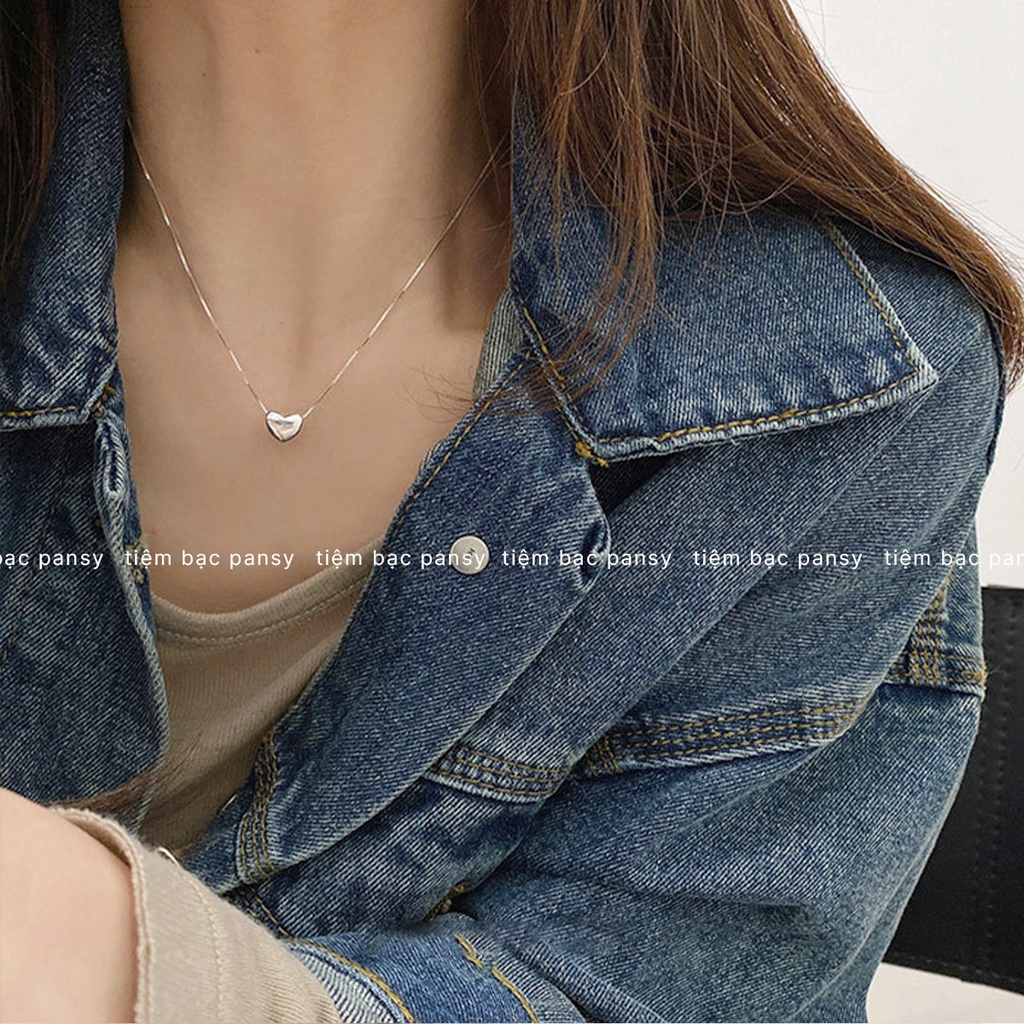Dây chuyền nữ bạc PANSY mặt tim phồng trơn dây mảnh, vòng cổ nữ hình trái tim bạc đẹp