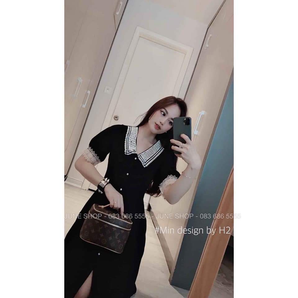 Váy đen mix cổ ren