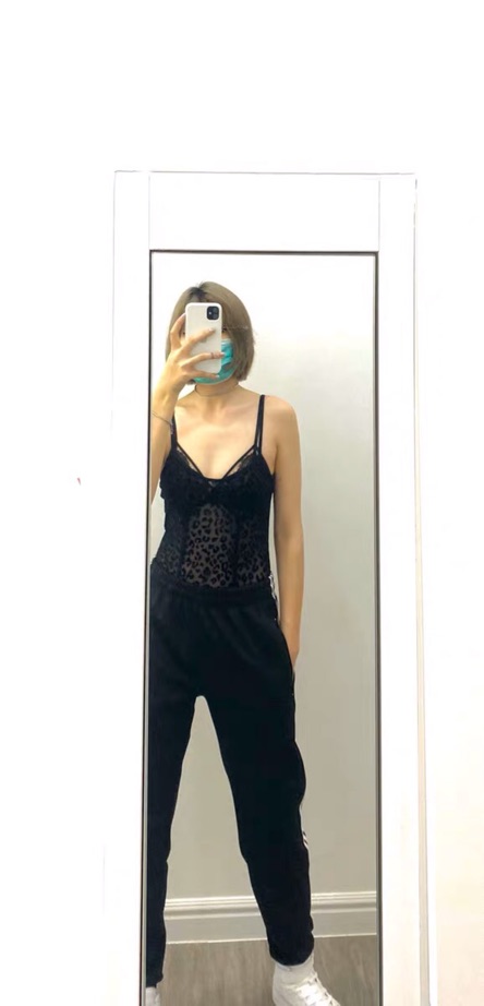 Bodysuit hai dây da báo đen có khuy đáy (Ảnh thật)