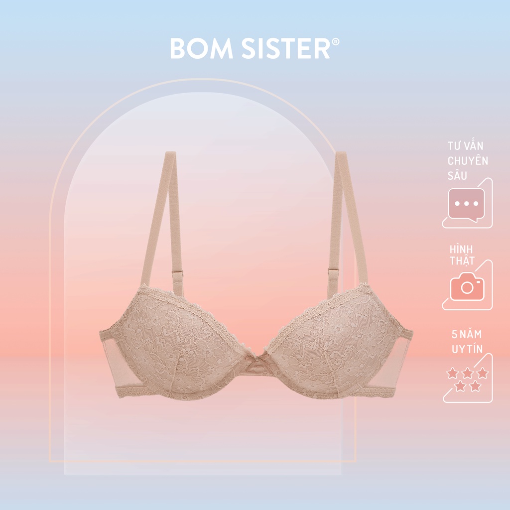 Áo lót mút mỏng ren hoa có gọng màu trơn nâng ngực tự nhiên BOM SISTER  MU3003