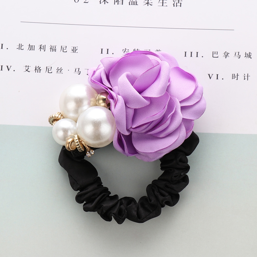 Dây cột tóc hoa hồng đính ngọc trai giả thời trang xinh xắn cho nữ