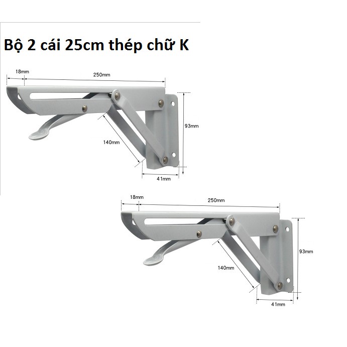 Bộ 2 Bản Lề Gập Thông Minh Chữ K Chất Liệu Inox Và Thép - Giá Đỡ,Ke Đỡ Gập Chịu Lực 85Kg