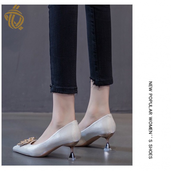 Giày Cao Gót 5cm Mũi Nhọn Bằng Satin Phong Cách Mùa Thu Mới 2021