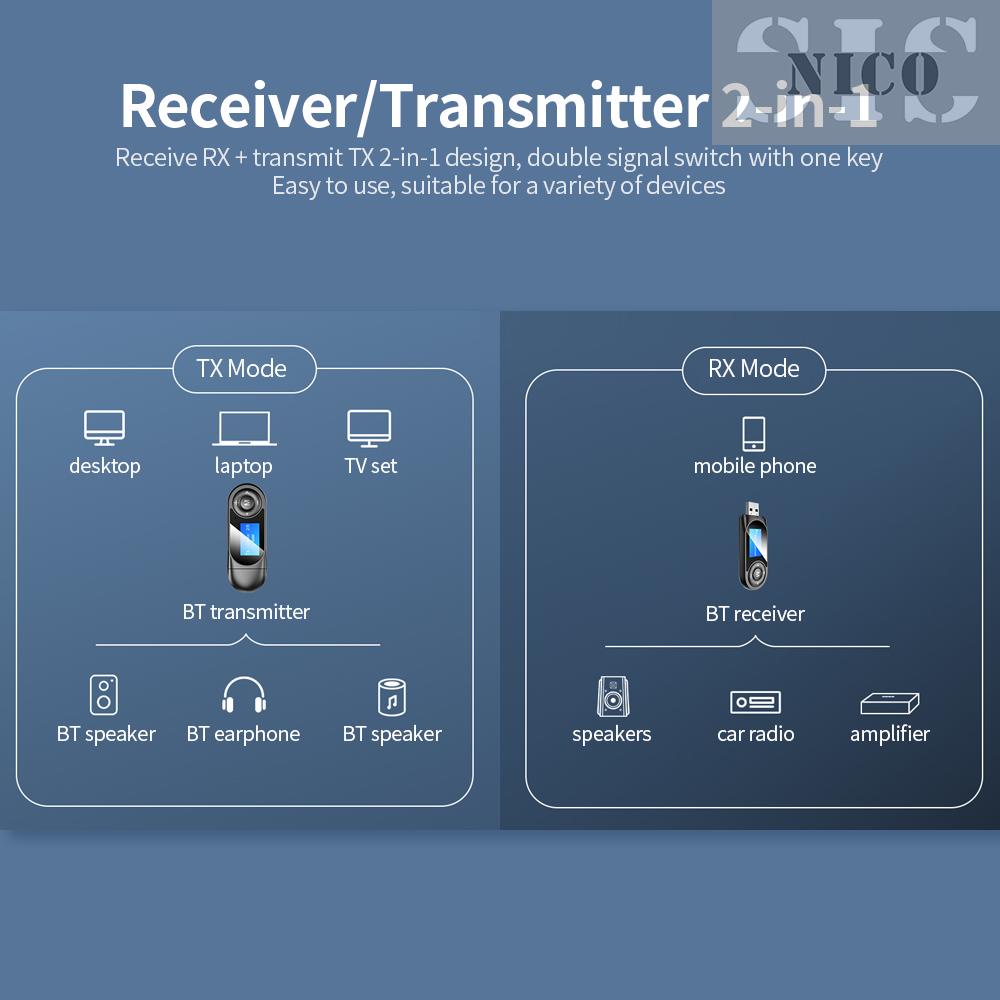 Bộ Chuyển Đổi Âm Thanh Bt 5.0 Màn Hình Lcd 2 Trong 1 + Bộ Chuyển Đổi Bt 8 Thiết Bị Màu Đen | BigBuy360 - bigbuy360.vn