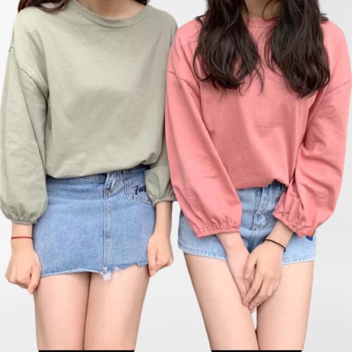 [ Mã WASTAPR giảm 10K đơn 50K] Áo thun nữ tay phồng bo chun chất da cá cổ tròn full màu